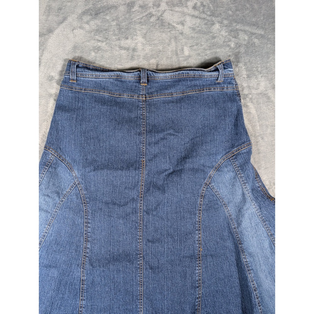 Goddess Jeans Size 18 Denim Midi Skirt Blue Frayed Hem Y2K Paneled Mermaid VTG - Picture 4 of 13